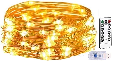Amazon Ledイルミネーションライト ジュエリーライト 100球 10m Usb給電式 リモコン付 8パターン 点滅 点灯 タイマー機能 防水 防塵仕様 屋外 室内 ガーデンライト 正月 クリスマス 飾り ストリングライト 中庭 パーティー 木 祭りに飾り ウォームホワイト ライト