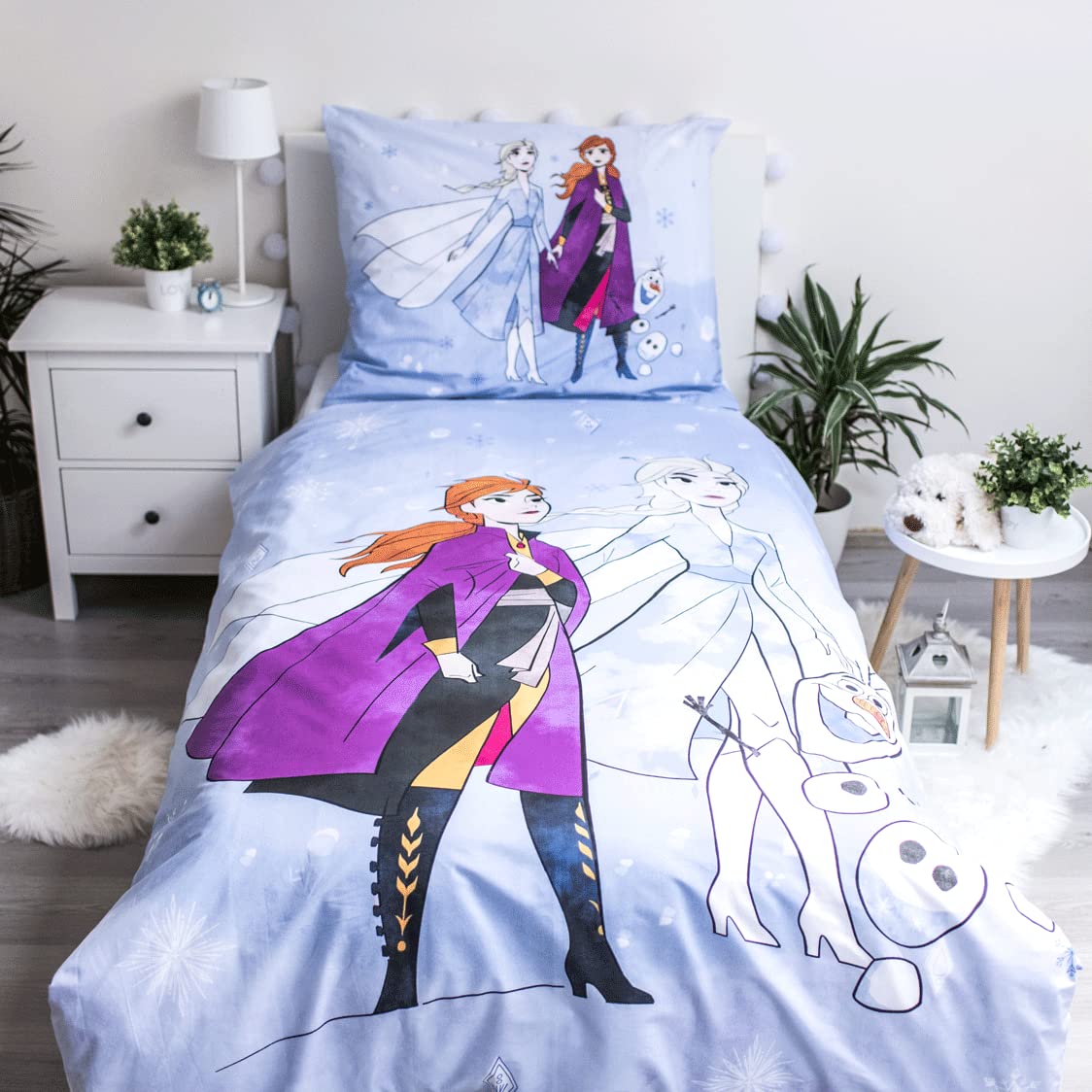 Parure de lit Reine des Neiges 140x200 cm housse de couette coton et taie d'oreiller enfant