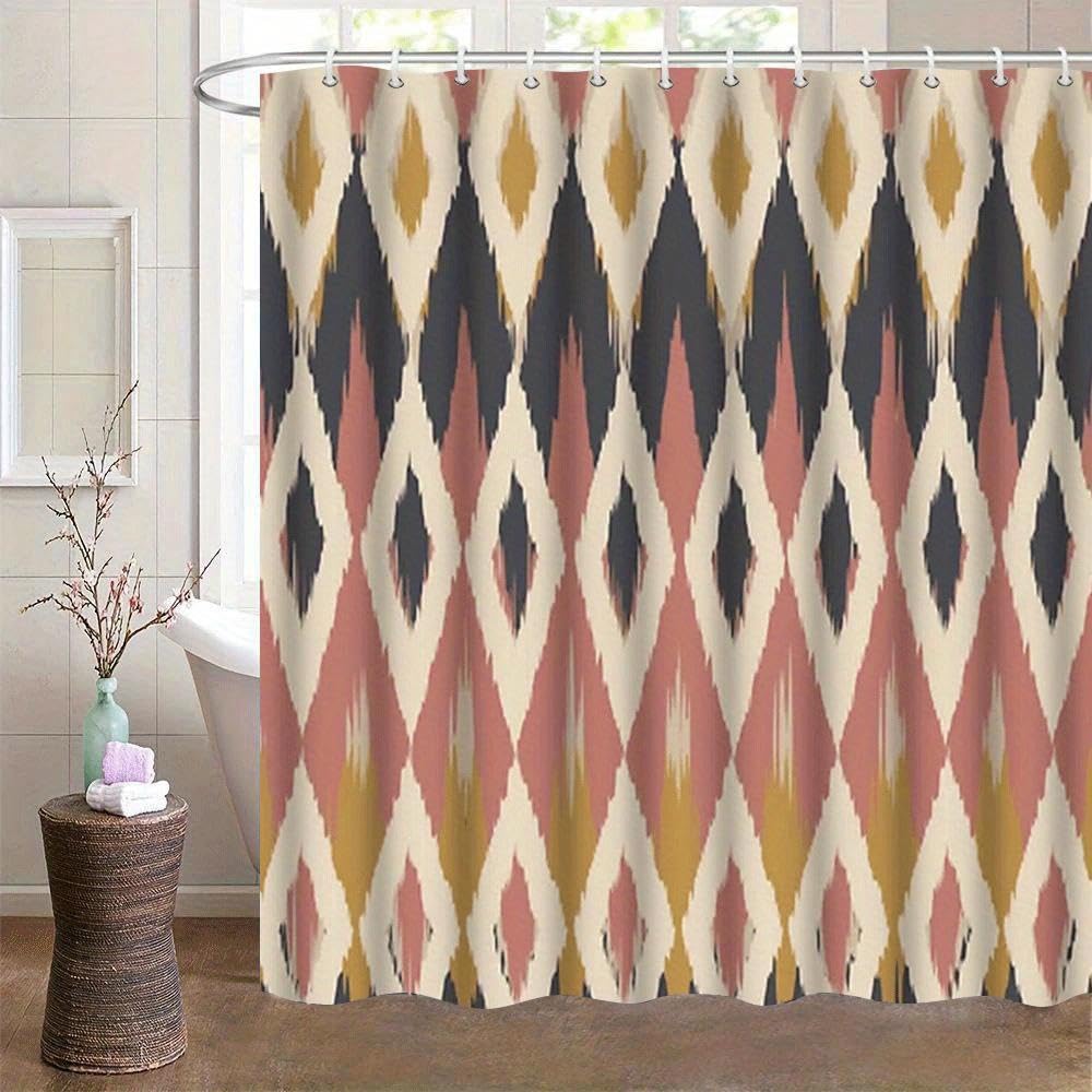 Rideau de douche bohème Ikat en tissu durable pour décoration moderne