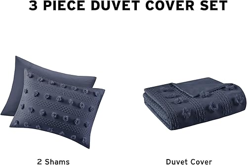 Miniatura 7 de Intelligent Design Juego de funda de edredón tamaño individual, juego de edredón jacquard recortado con detalles de pompones, funda de cama de