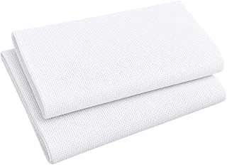 2 Pack 14 Mesh White Cotton Needlepoint Canvas Sheets 19.7x19.7 Inch | Stiff mono-weave, embroidery supplies, cross-stitch fabric, DIY craft material, hobby kit, durable textile