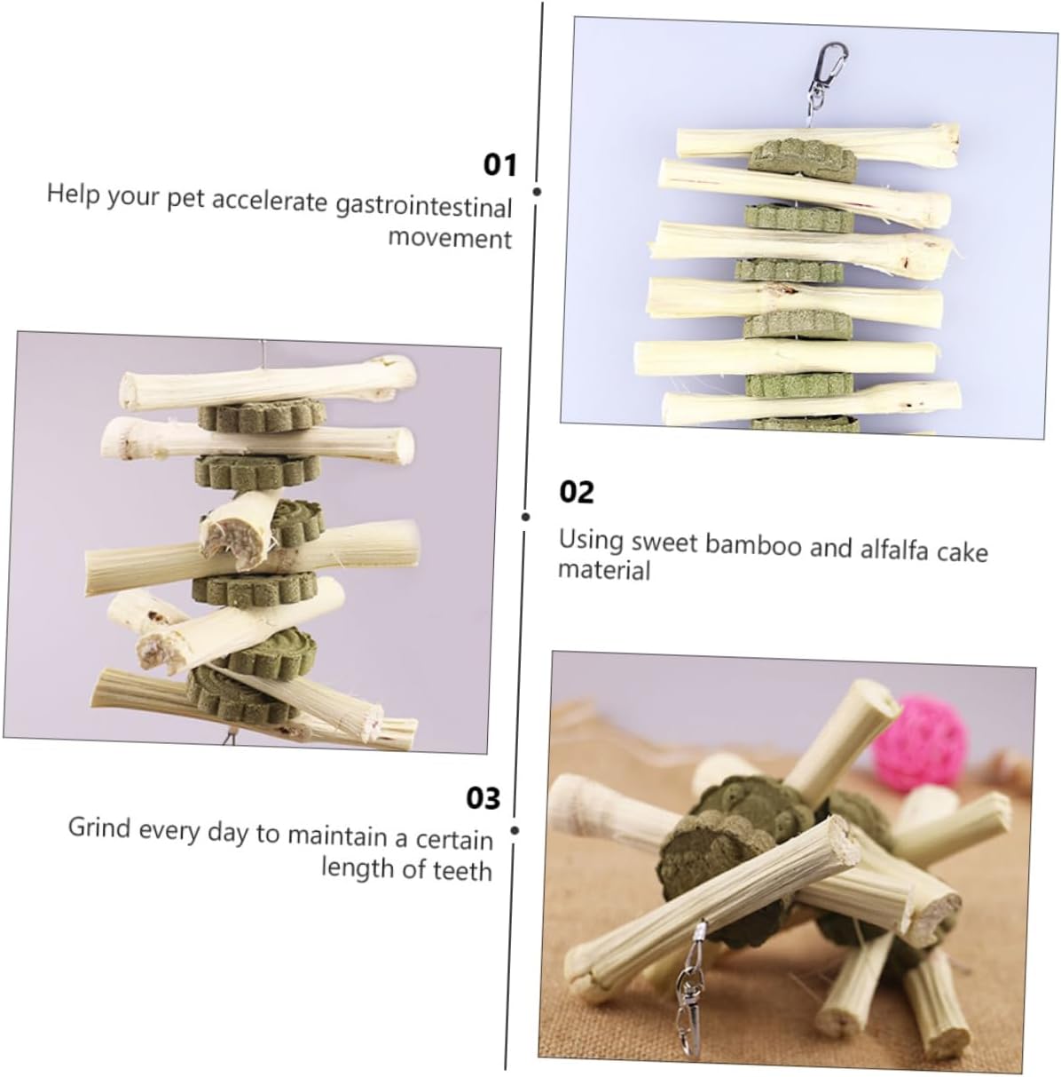Happyyami 2pcs Bunny Chew Toy Small Animal Molar Toy for Rabbits Squirrels Alfalfa