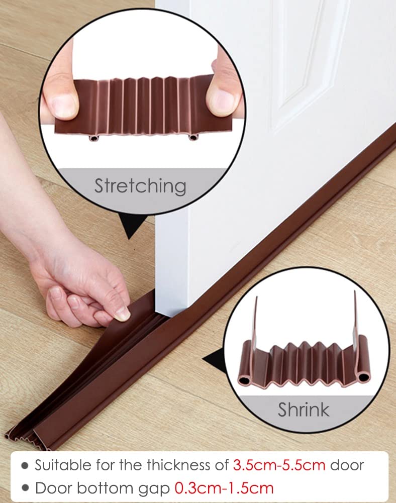 SRNS Burlete para Puerta PVC Lavable Tapón de Puerta, Tira de Sellado Inferior de Puerta Duradera para Exteriores/Interiores, Cortable de 38 Pulgadas Bloqueador de Ruido Debajo de La Puerta