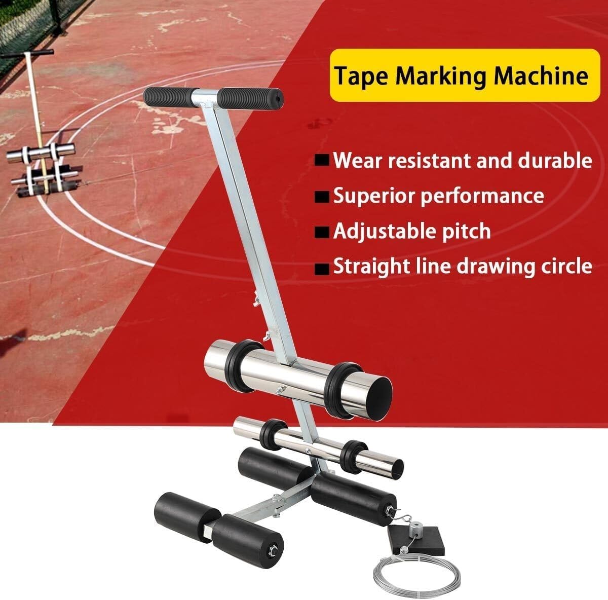 Máquina de rayas de línea con altura y distancia ajustables, máquina de marcado de cinta empujada a mano para parques infantiles, pistas de correr, canchas y estacionamientos
