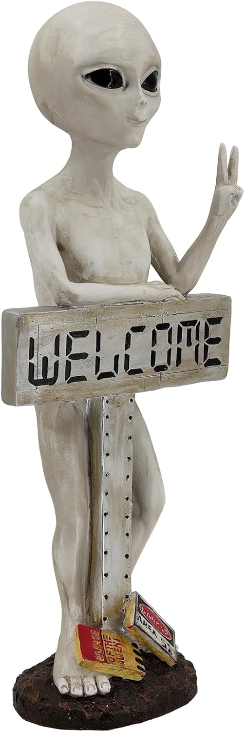 Hi-Line Gift Ltd. Alien Resin Statue W/Welcome Sign