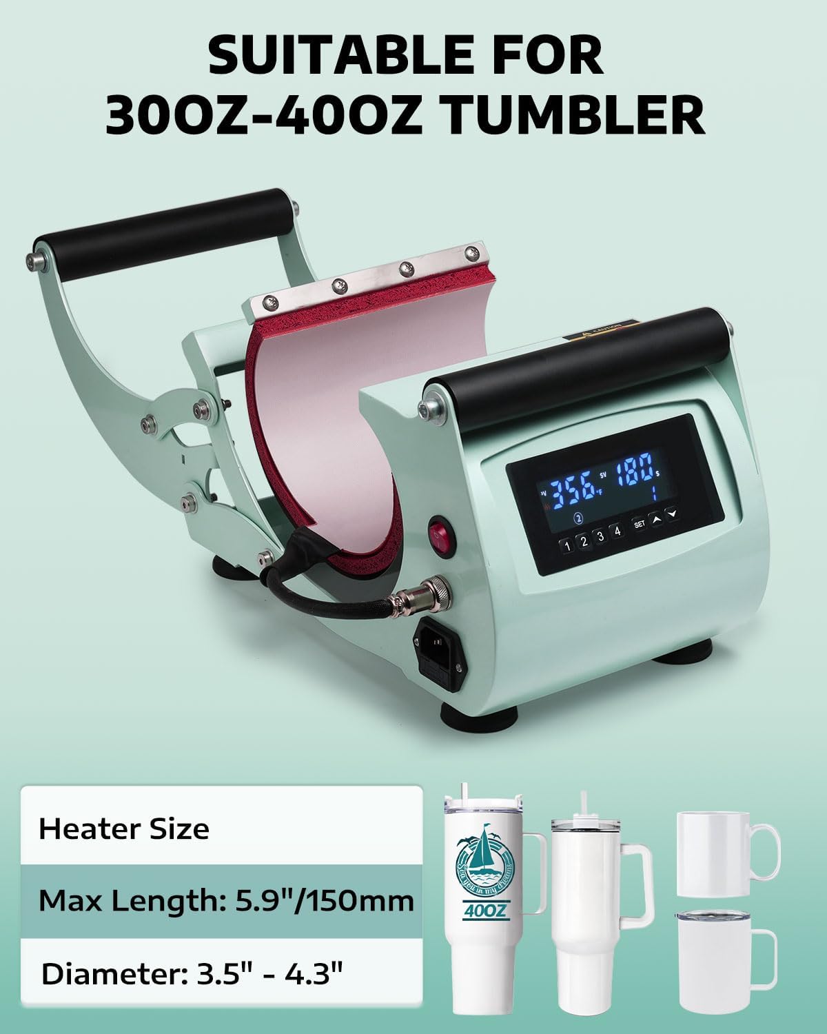 OFFNOVA 40 OZ Tumbler Heat Press Machine Mug Press Machine for Upper of 30oz 40oz Tumbler Sublimation Printing, 4 Adjustable Memory Modes Tumbler Press with Sublimation Paper, Tape and Gloves