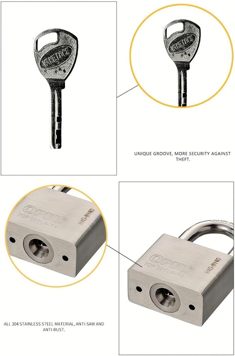 Padlock with 4 Keys, 100% Waterproof 304 Stainless Steel Long Shackle Heavy Duty Lock for Garden Shed, Garage, Fence, Storage Units, Outdoor/Indoor Use (30mm)