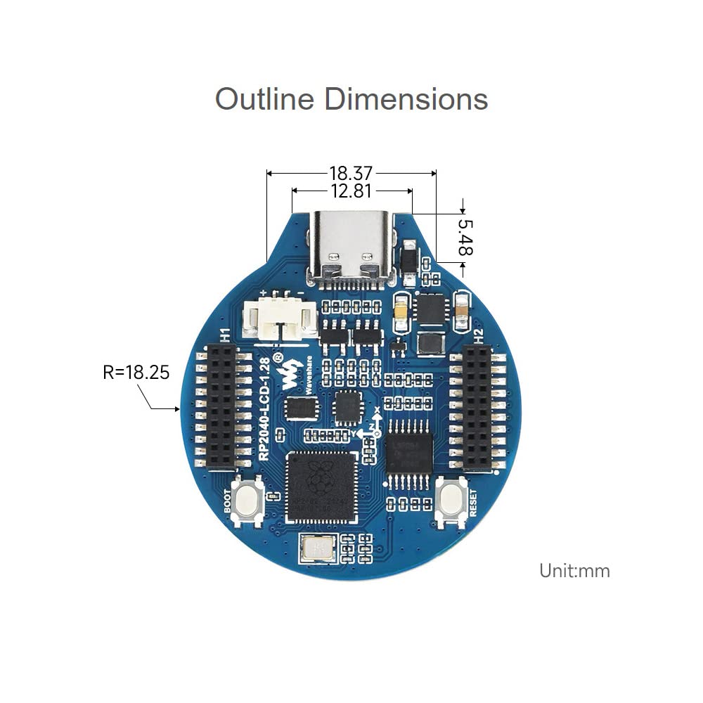 Waveshare RP2040 MCU Board with 1.28inch Round LCD Accelerometer and Gyroscope Sensor