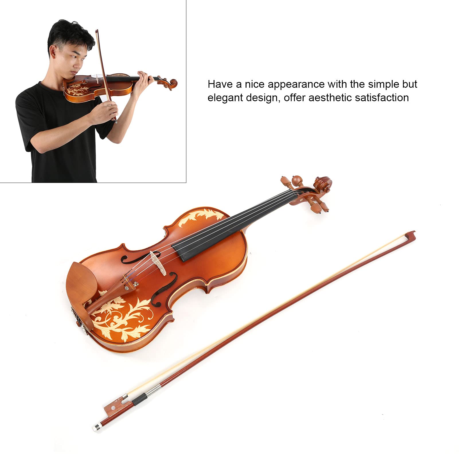 4/4 drewniane skrzypce, rzeźbione w kwiaty drewniane skrzypce zestaw elegancki design akcesoria do instrumentów muzycznych ręcznie polerowane dla miłośników muzyki dla przyjaciół