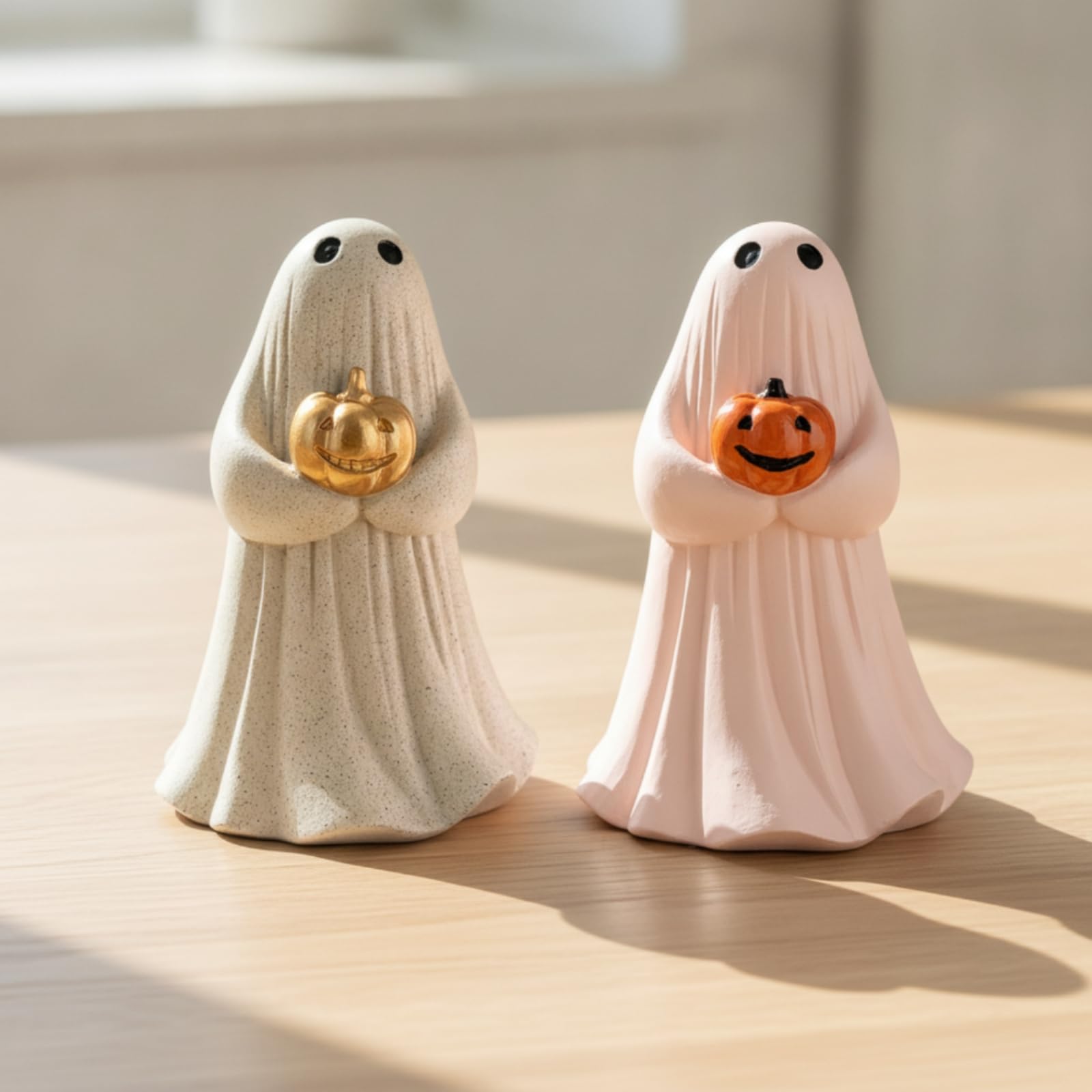 2 Pezzi Statuetta Fantasma con Zucca Decorativa Spettri con Zucca Piccole Decorazione per Halloween
