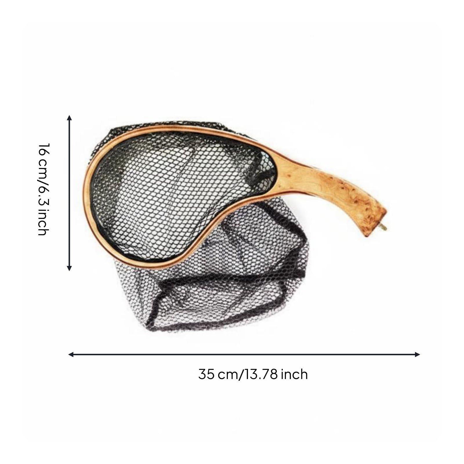 Guadino con Rete Gommata Legno Massiccio Guadino Gommato Durevole Telescopico per Pescatori, Ruscello, Acqua Dolce