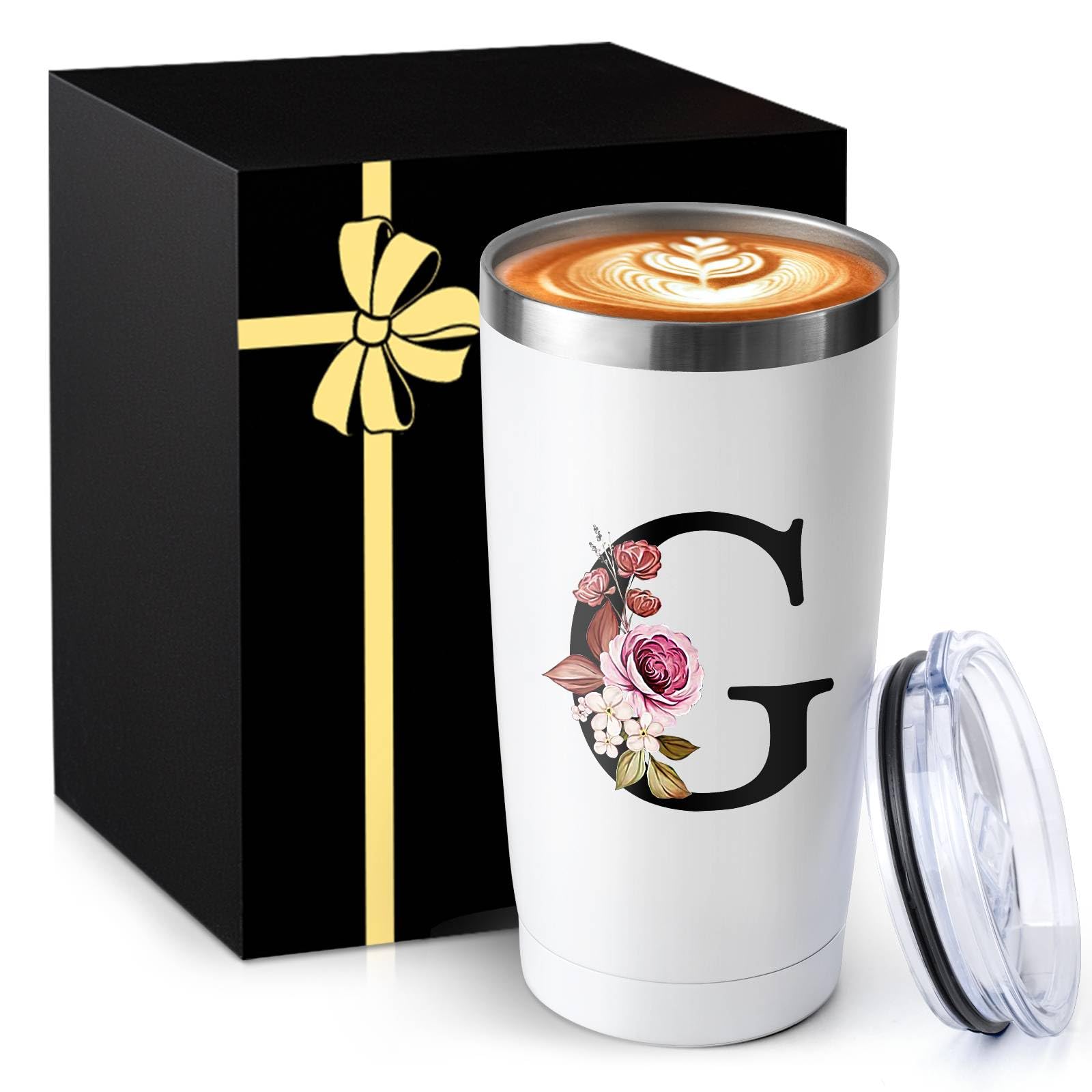 20 Oz Letter Insulated Coffee Cup with Lid Car Tumbler Travel Mug Happy Birthday Personalized Gifts Women Adult Who Have Everything Want Nothing Mom Cool Unique Special Christmas Initial Present