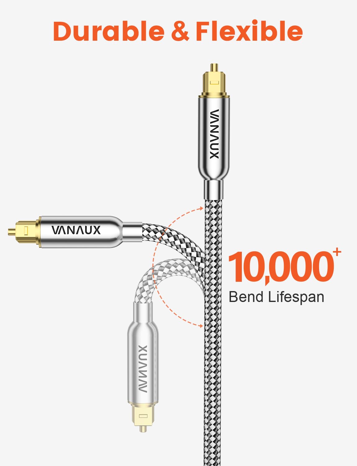 VANAUX Câble audio numérique optique de 7,9 m (connecteurs plaqués or 24 carats, coque en alliage d'aluminium, gaine tressée) Câble S/PDIF Toslink en fibre optique pour home cinéma, barres de son,