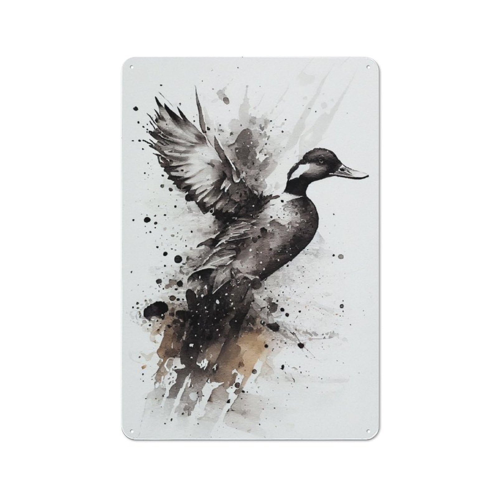 Junmoney Duck Black And White Metal Plaque 30X20cm With For Garage Wall, Vintage Decor, For Vintage Wall Decor Fans, For Metal Sign Collectors