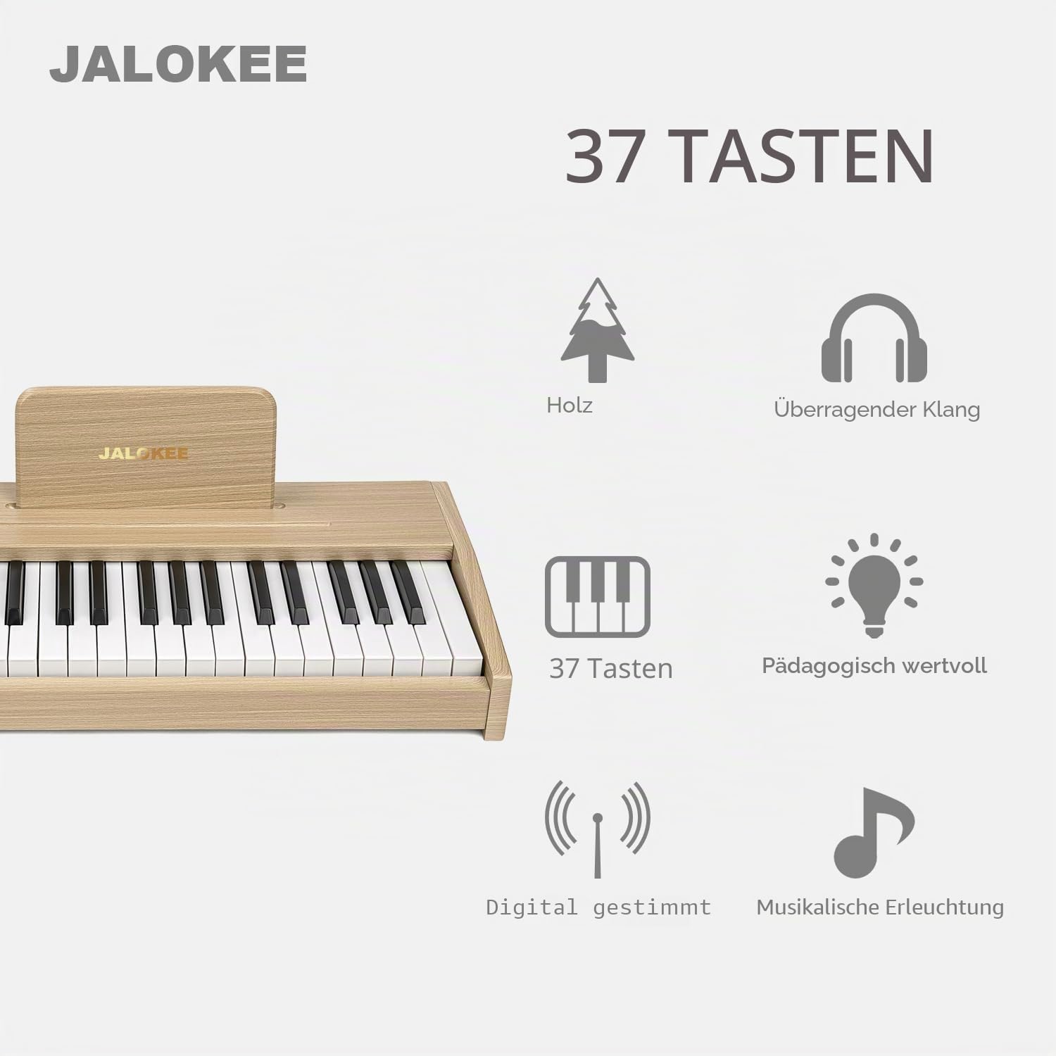 Kinder Klavier Keyboard, Digital Piano für Kinder, Musik Educational Instrument Spielzeug, Holz Klavier für Kleinkinder Mädchen Jungen (Eiche, 37 Tasten)
