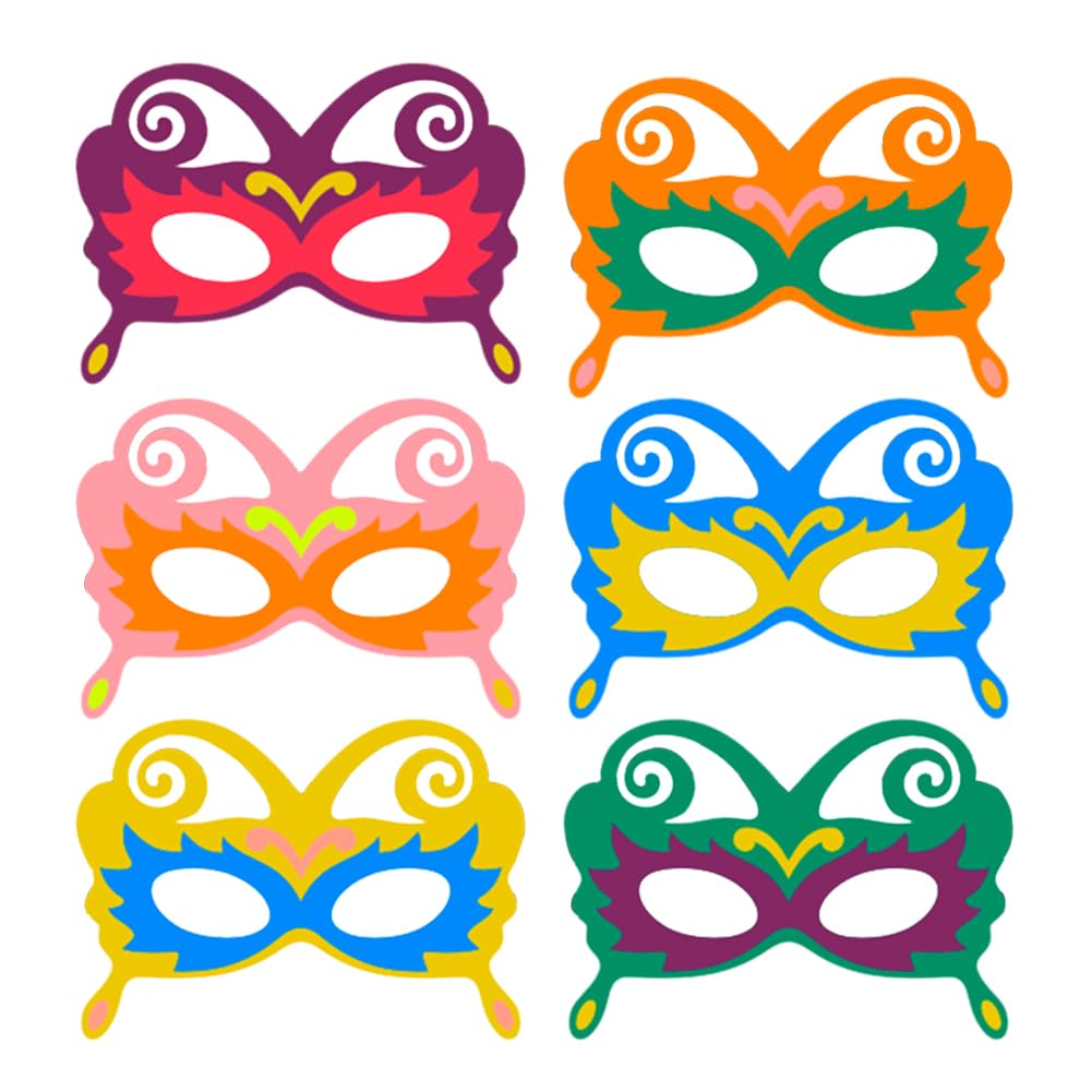 KaMnik Mascaras Niños, 6 Piezas Máscara de Mariposa，Máscara Dibujos Animados Niños，Máscaras de Cosplay para Niños，Máscaras de Pascua para Fiestas de Cumpleaños Fiesta Temática Mariposa