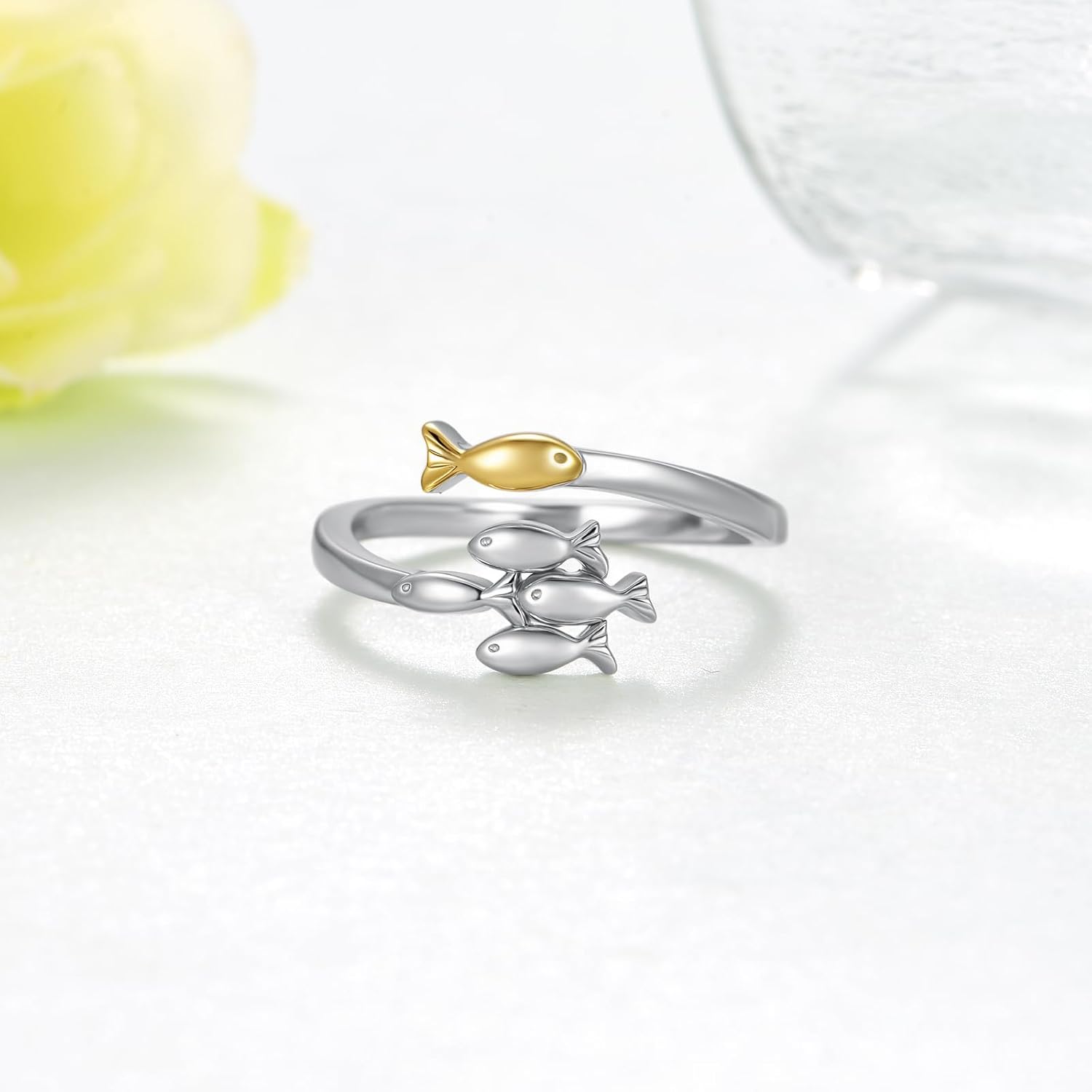 Swim Against The Current Ring 925 Sterling Silver Fish Ring Inspirational Hope Encouragement Spiritual Rings Fish Jewelry Gifts for Women