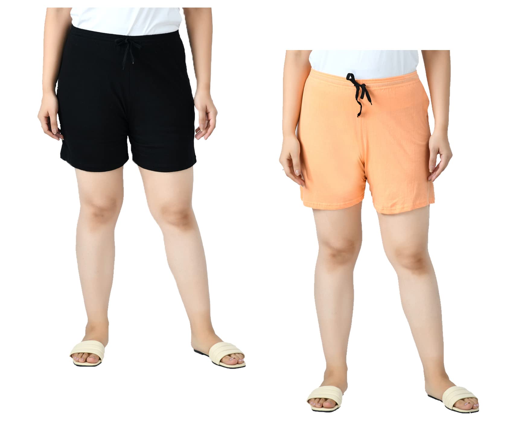 indi weaves Pack of 2 Women Cotton Plain Shorts with Drawstring Elastic Waist Comfortable Casual Lounge Shorts Breathable Fabric Summer Wear Sleepwear Shorts for Women-picture-22