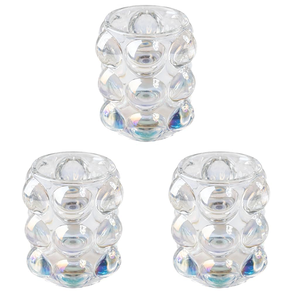 Karma, Lucia Hobnail Votive, Tea Lights Candle Holder, Glass Votive Candle Holders for Table Decorations, Baby Shower, Birthday Party, Weddings and Home Decor, Iridescent (Pack of 3)