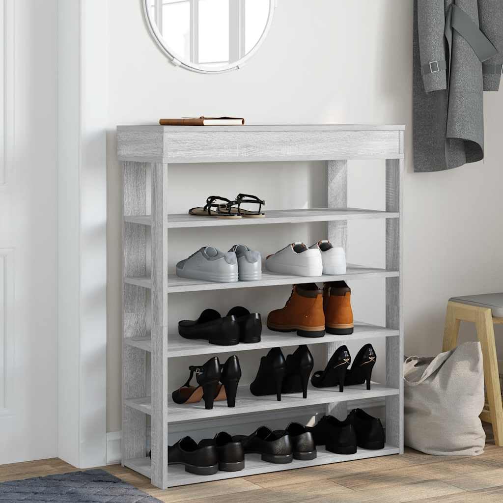 Regał na buty Sonoma szary, 80 x 30 x 98 cm, z materiału drewnopochodnego, wąski regał na buty z wieloma przegródkami i praktyczną górną płytą na artykuły dekoracyjne, zajmuje mało miejsca