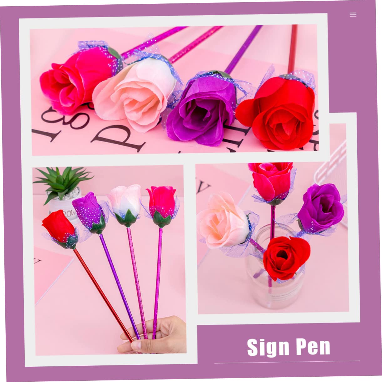 VILLCASE Lot De 4 Stylos À Bille En Forme De Rose Stylos De Signature Fantaisie Papeterie De Bureau Stylos Décriture Créatifs Matériaux Compacts Et Légers 20 Pièces X 4