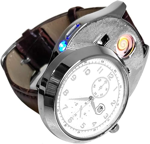 Vista 8 de Mens Military Watch Cigarette Electric Lighter with USB Rechargeable Quartz Wristwatch