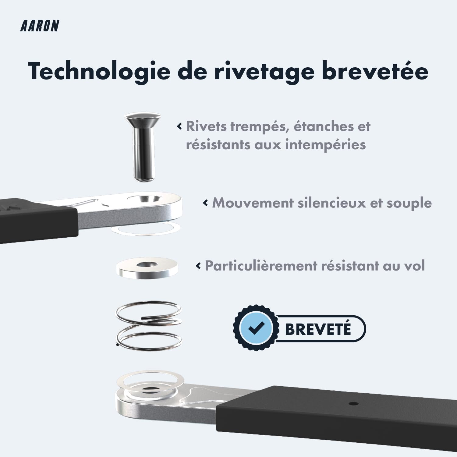 AARON Antivol Pliable - Sécurité Niveau 14, Haute Sécurité Breveté Avec Support - Léger Avec Clé Pour Vélos Électriques, de Course, Motos, VTT en Noir