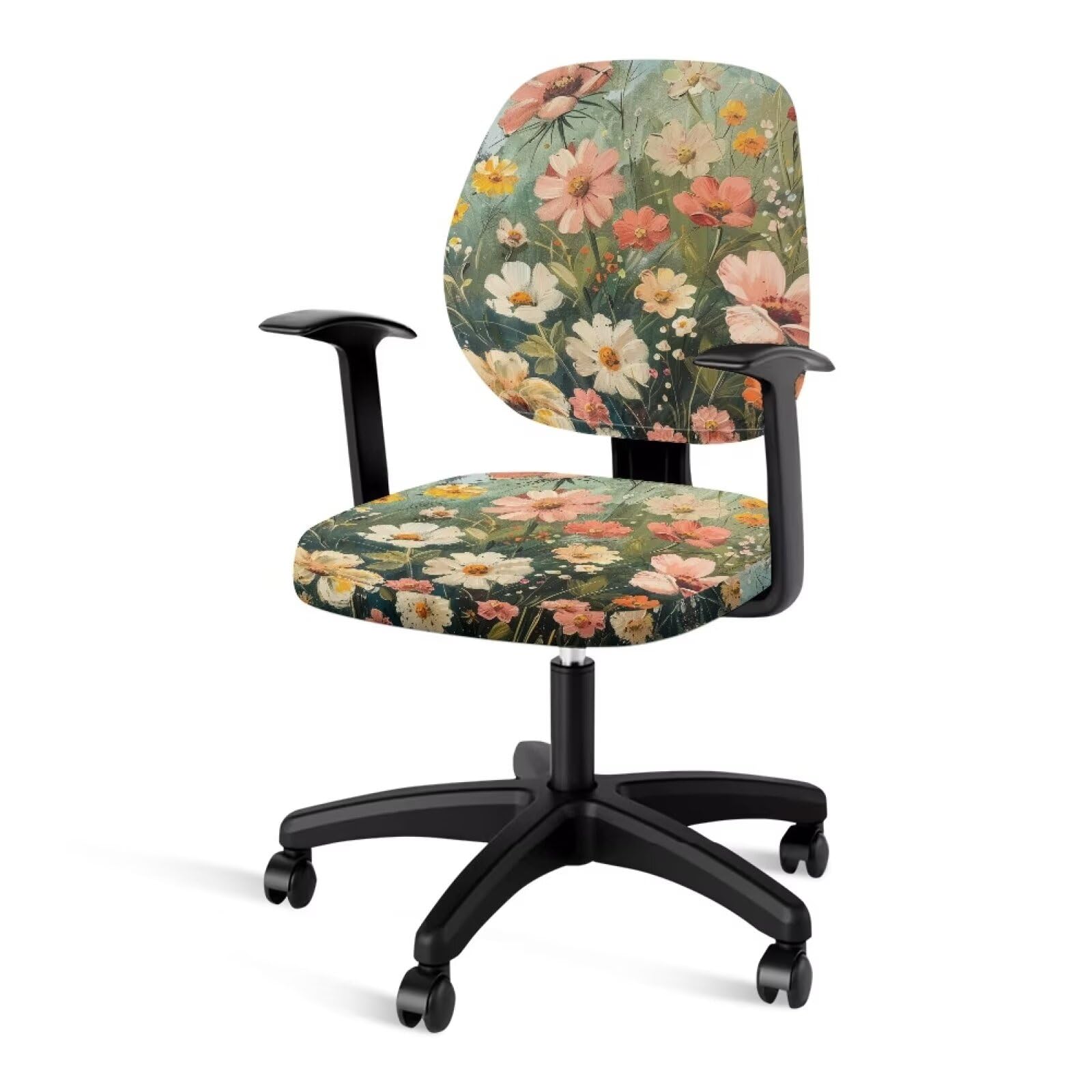 CREAMIC Floral Print Computer Office Chair Covers Protective Stretchable Chair Cover Stretch Rotating Chair Slipcover Desk Armchair Cover Suitable for Computer Chairs Office Chairs