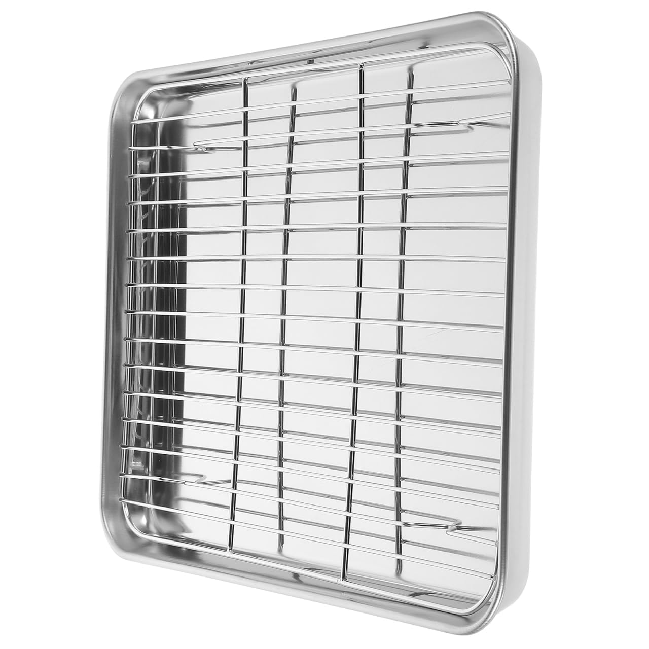 DOITOOL Lot de 1 plaques de Cuisson rectangulaires en Acier Inoxydable avec Support de Refroidissement Amovible 31 x 24 x 2,5 cm