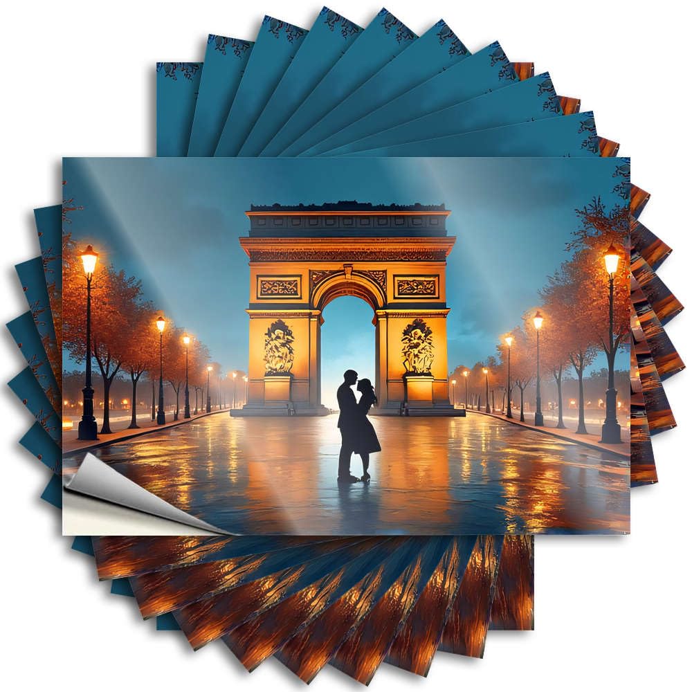 Emo Rock Sticker - A Couple Kissing Under The Arc De Triomphe At Night Removable Decal Helmet Easy Peel for Billiards(12X18CM)
