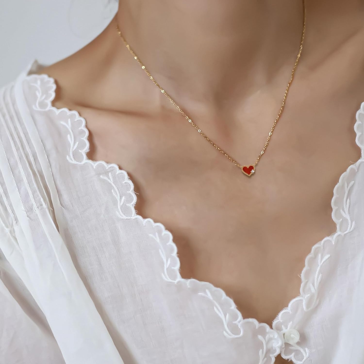 Dainty Love Heart Pendant Necklace Crystal Love Heart Charm Choker Silver Gold Plated Necklace Birthstone Jewelry for Women Trendy Daily Jewelry Accessories Stuff Birthday Gifts - Image 6