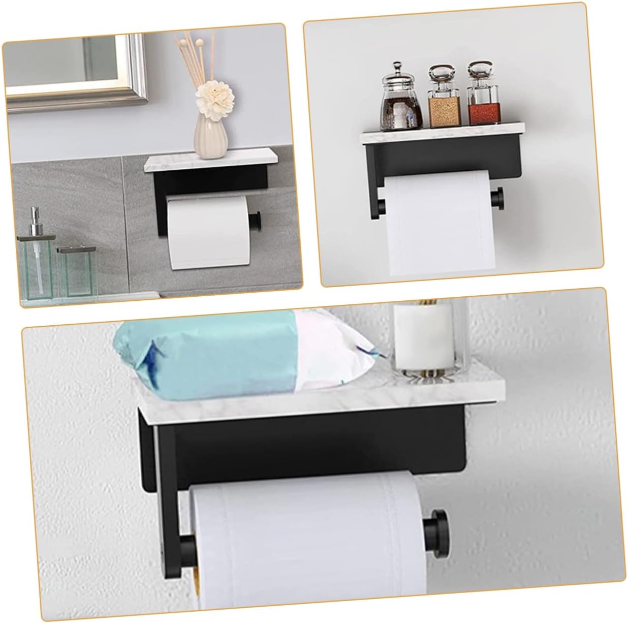 Alipis Stainless Steel Marble Toilet Paper Holder with Shelf Elegant Bathroom Napkin Organizer Wall Mount Design for Bathroom Sundries and Reliable Performance