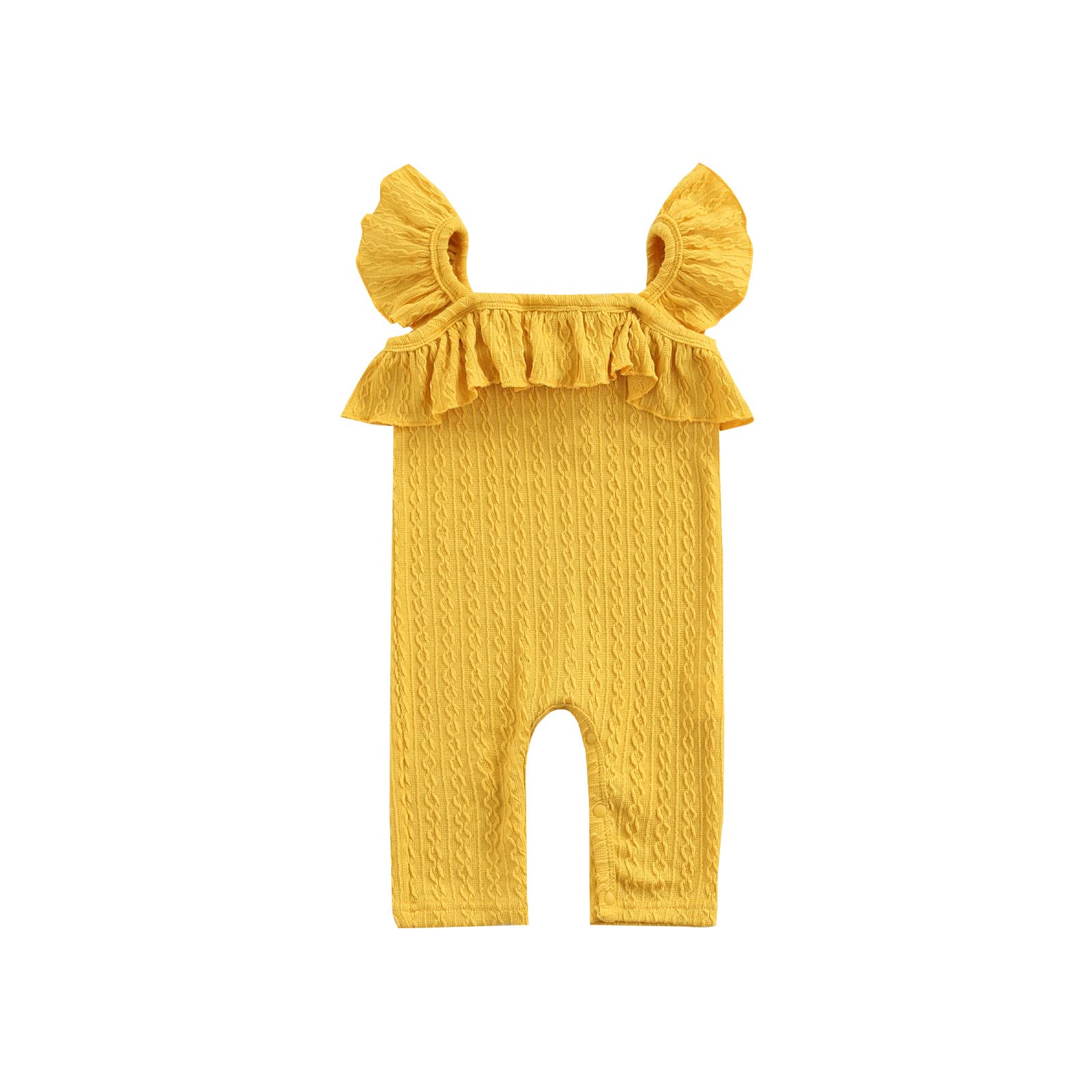 Infant Baby Girl Sleeveless Romper Solid Color Ruffle Strap Cable Knit Jumpsuit Clothes (Yellow, 9-12 Months)
