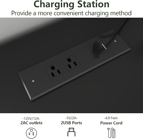 Miniatura 10 de Gyfimoie Cómoda de 6 cajones con toma de corriente, cómoda negra con luz LED, cómoda moderna para armario, armario organizador de cajones doble