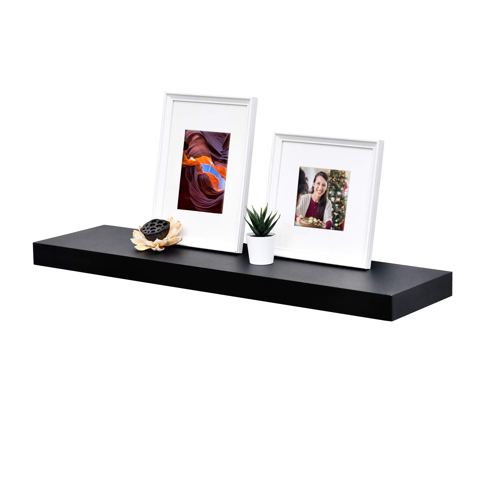 WELLAND 36 inch Black Mission Floating Shelves for Wall, Bathroom Wall Mount Shelves, Wood Modern Display Shelves, Book Shelves,for Bedroom,Living Room and Kitchen
