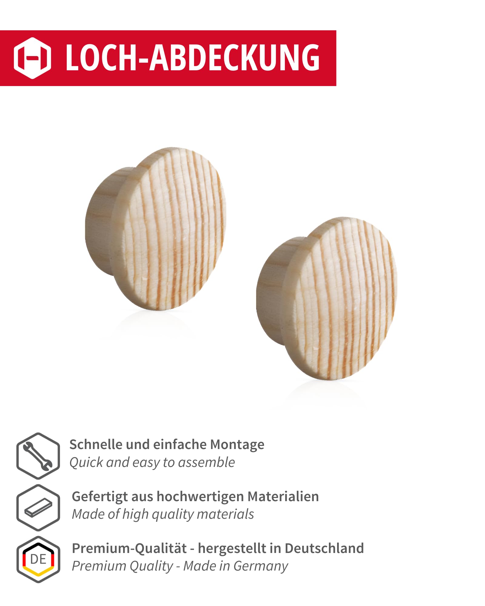 Gedotec Hole cover caps wood for blind hole diameter 10 mm, Natural Pine, 20 pieces - Pine - Image 2