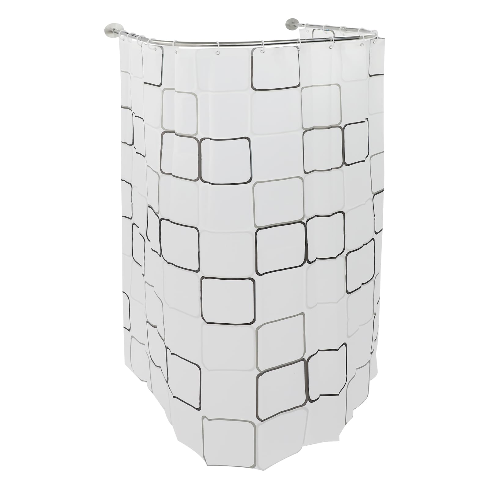 Kit de rideau de douche extensible en forme de U - Avec rideau de douche et tringle à rideau de douche - 240 à 180 cm - Sans perçage - Imperméable et inoxydable - En acier inoxydable