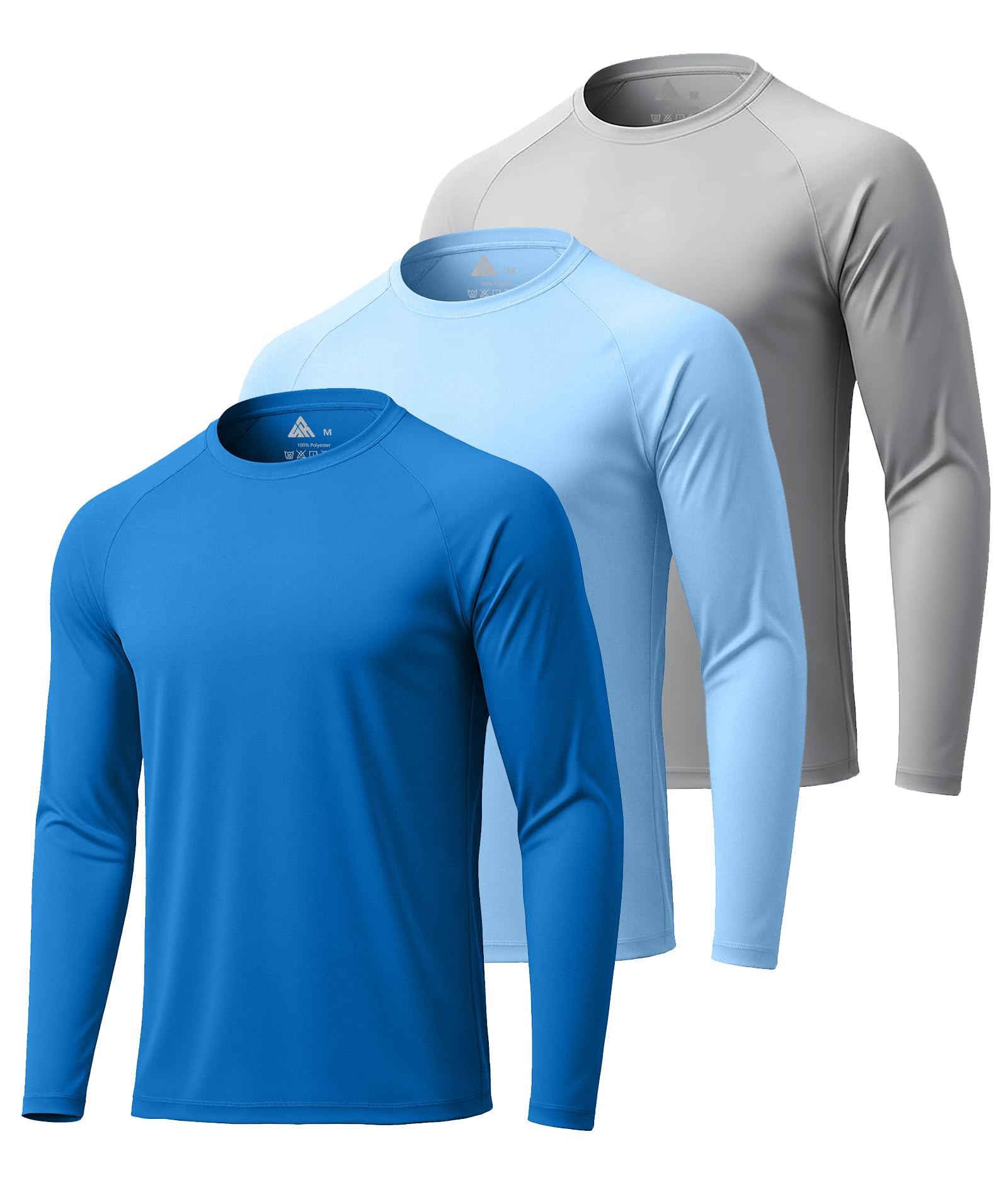 3 Pack Long Sleeve Shirts for Men UPF 50+ Sun Protection Crew Neck T-Shirt Rash Guard for Hiking Running Swimming