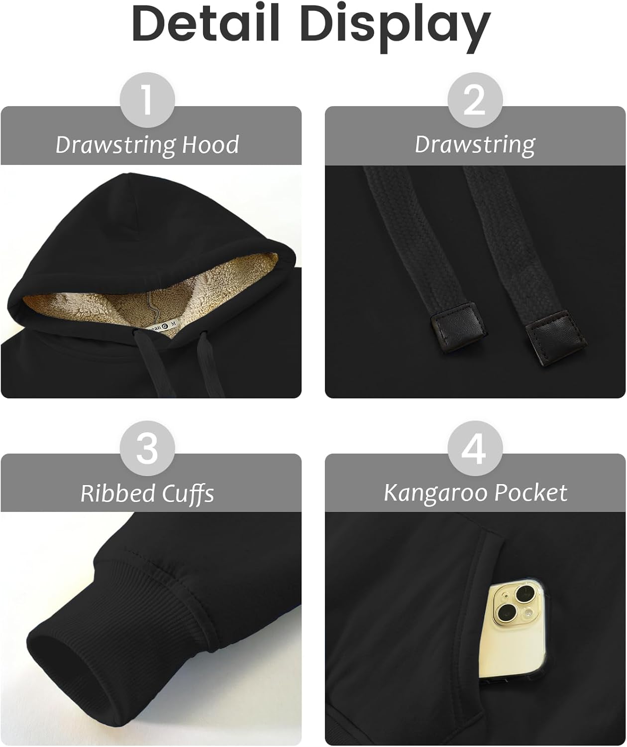 Gesean Women's Sherpa Lined Cotton Pullover Sweatshirts Fleece Hoodies Kangaroo Hooded Pocket for Women - Image 6