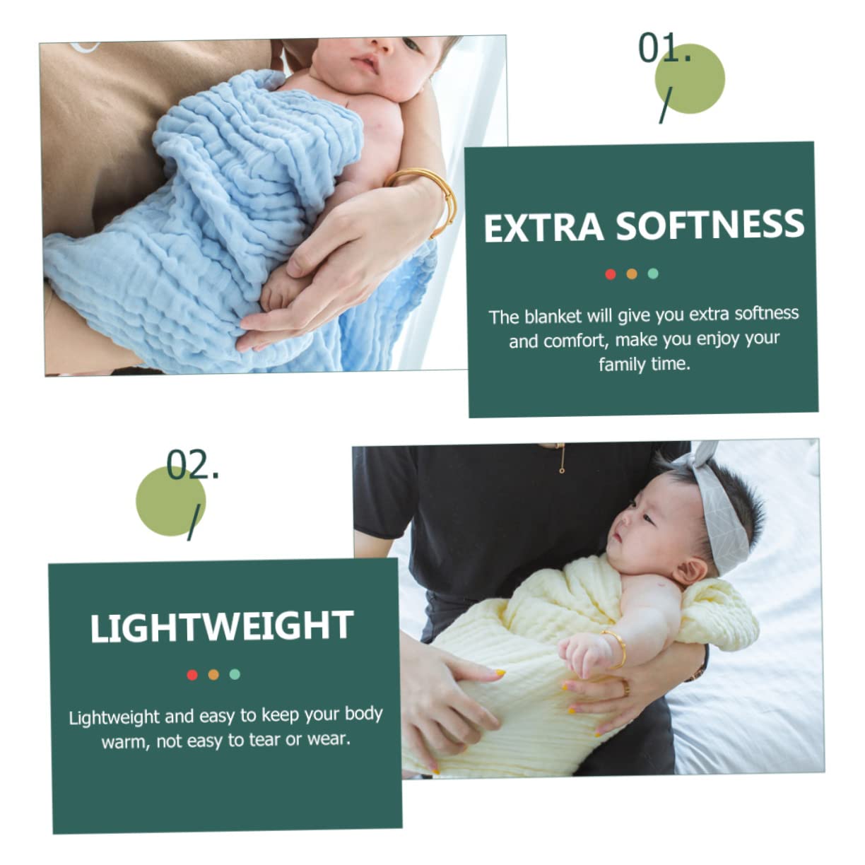 ibasenice 3 Stück Babydecke aus Baumwolle Unisex Atmungsaktive Puckdecke Leicht für Jahreszeiten Babybadetuch