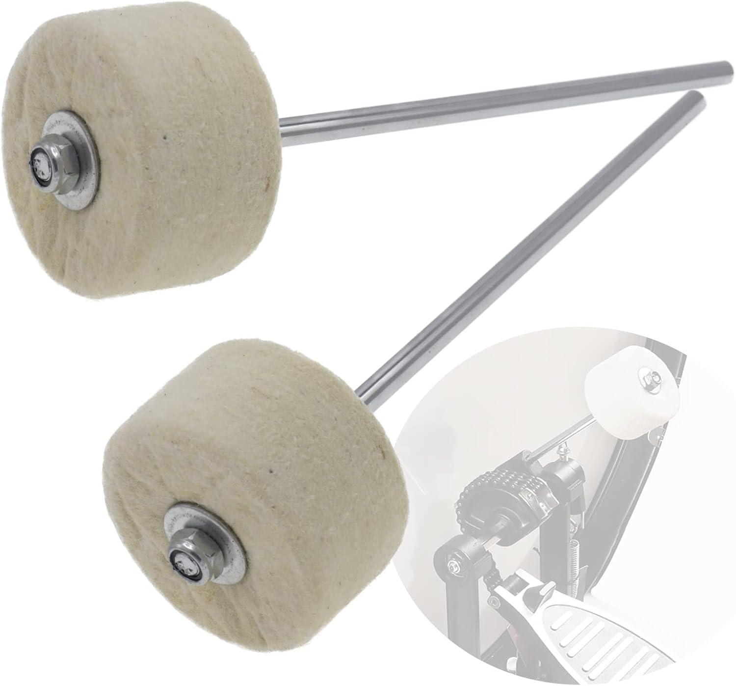 Cheerock 2pcs White Felt Bass Drum Pedal Beater, 180 mm