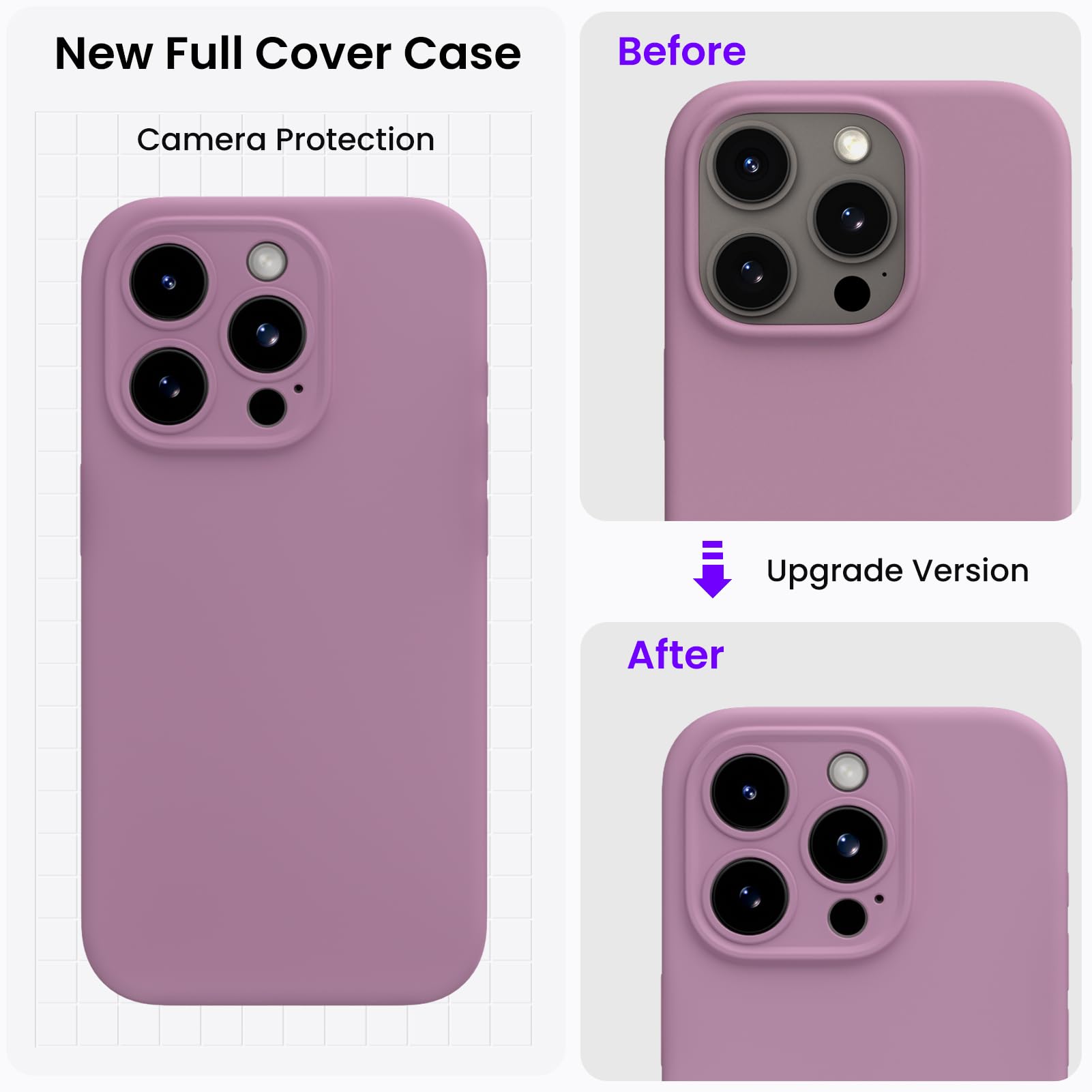 ORNARTO Cover per iPhone 15 pro Silicone 6.1 Pollici, con 2 Pellicola Vetro Temperato, Morbido Silicone Liquido Protezione, Antiurto Ultra-Sottile Protezione Custodia iPhone 15 pro-Malva Cover