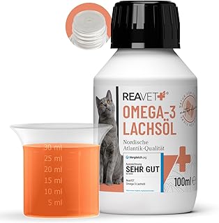 TESTURTEIL SEHR GUT 2025 ReaVET Lachsöl Katze 100ml – Reich an Omega 3 & 6, Fischöl Hunde hochdosiert I Echte Lebensmittelqualität ohne Zusätze I Frisch abgefüllt in Deutschland product image