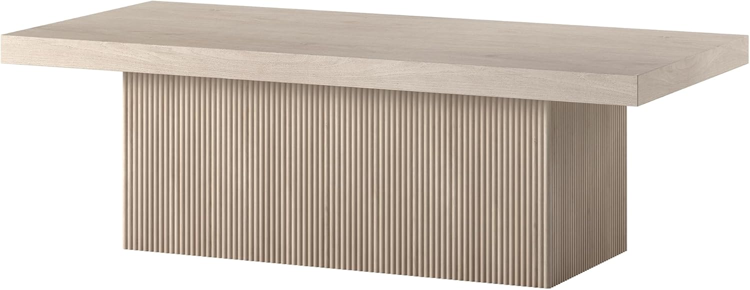 Henn&Hart 48" Fluted Low-Profile Rectangular Coffee Table with Ribbed Base for Living Room, Family Room, or Office, Beech White