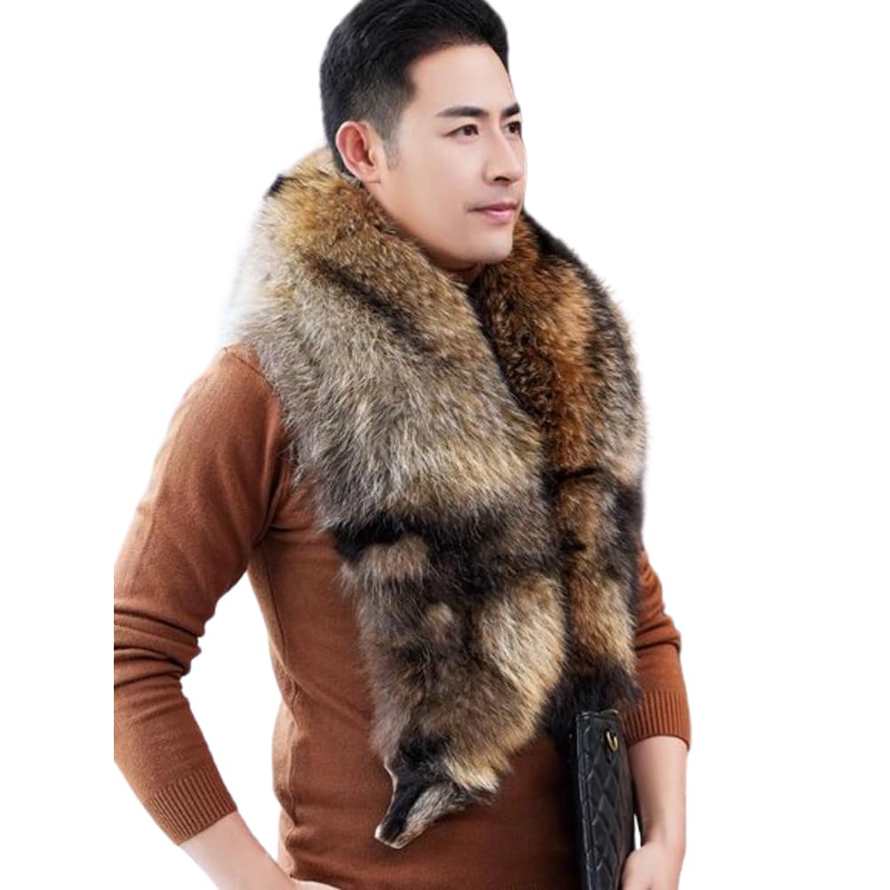 Denny&Dora Real Raccoon Fur Scarf Winter Neck Warmer for Men (brown)