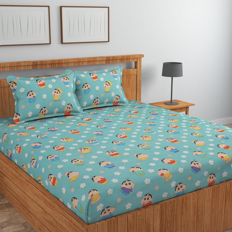 Image of NHD HOME Cotton Flat Double Bedsheets with 2 Pillow Covers | Double Bed Breathable | Wrinklefree | Ultrasoft |Summer Bedsheet 200 to 220 tc Floral | 90 x 90 inches, Floral Aqua Blue