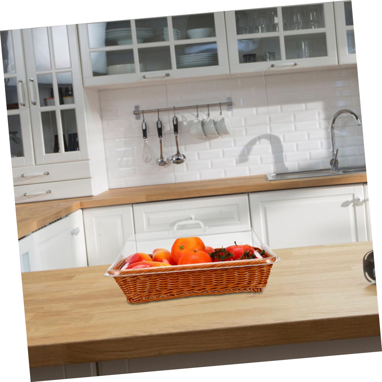 Cabilock Cesta de Almacenaje de Ratán Tejida Mano con Tapa Versátil para Pan Frutas y Alimentos Ligera y Portátil para Cocina Mesa y Picnic al Aire