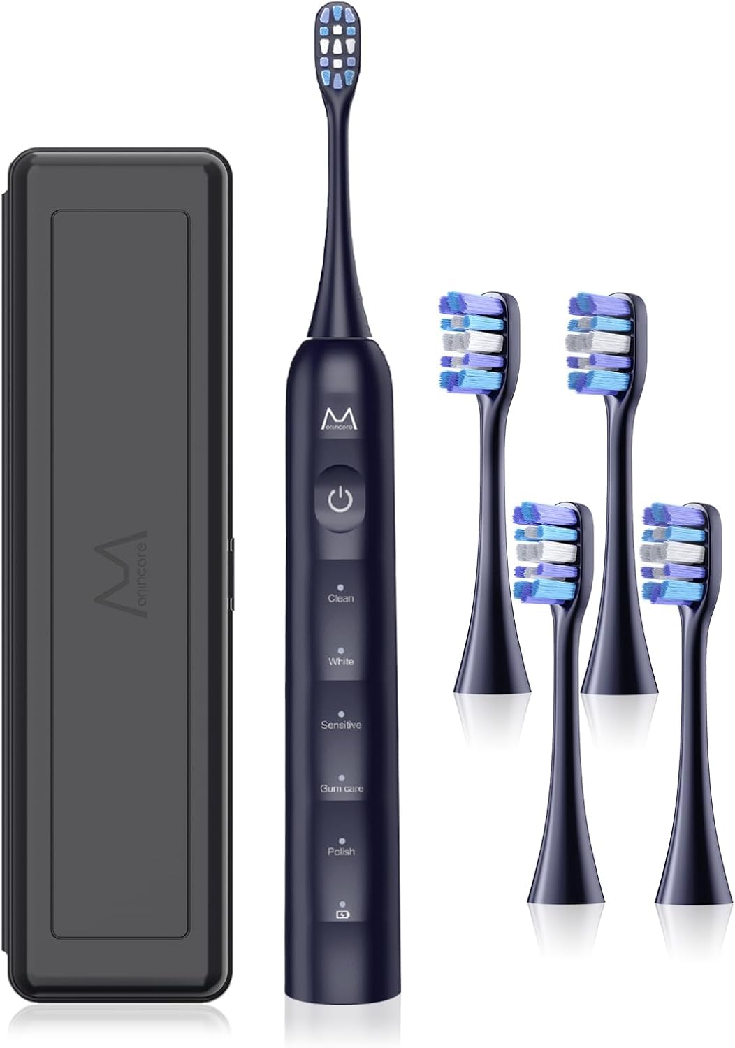 Brosse à dents électrique, brosse à dents sonique avec 5 modes de brossage et capteur de pression, 48000 VPM, autonomie de 180 jours, 4 têtes de brosse, minuterie, brosse à dents électrique