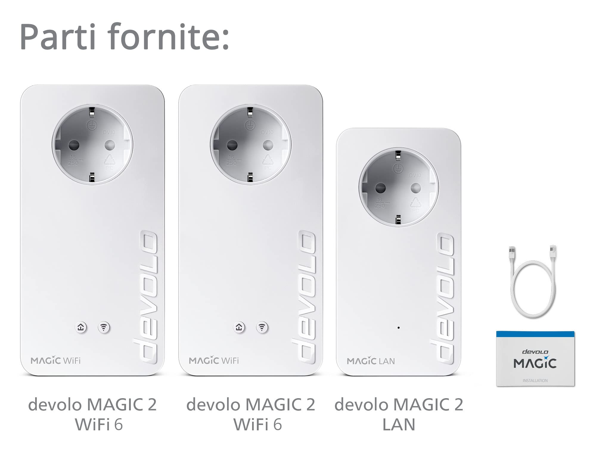 Devolo Magic 2 WiFi 6 Multiroom Kit, adattatore WiFi powerline - fino a 2.400 Mbps, punto d'accesso WiFi Mesh, 4X connessione Gigabit LAN dLAN 2.0, bianco