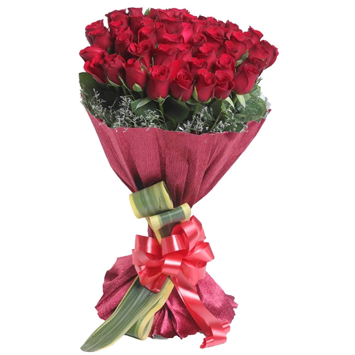 Multicolour Valentine's Special Fresh Flower Bouquet of 50 Red Roses in Paper Wrapping-image-46